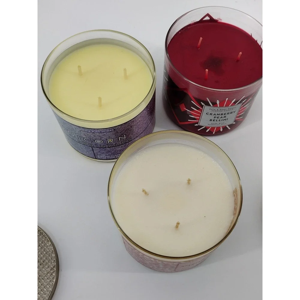 Bath & Body Works 3-Wick Candle Lot Champagne Toast Unicorn Sprinkles Cranberry